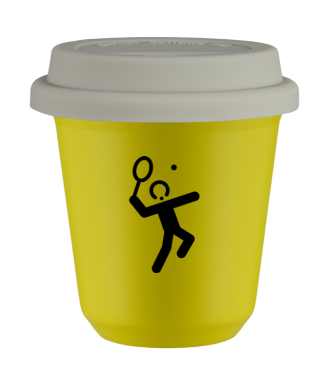Tasse 80 ml JAUNE "Tennis 2", avec couvercle blanc Tasse 80 ml JAUNE "Tennis 2", avec couvercle blanc