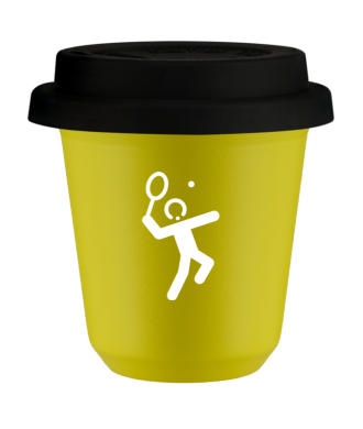 Tasse 80 ml JAUNE "Tennis 2 (blanc)", avec couvercle noir Tasse 80 ml JAUNE "Tennis 2 (blanc)", avec couvercle noir