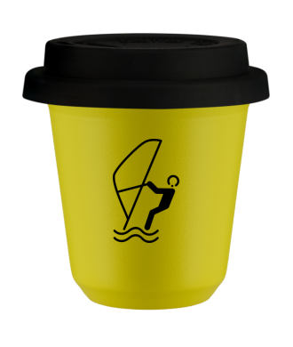 Tasse 80 ml JAUNE "Sports nautiques", avec couvercle noir Tasse 80 ml JAUNE "Sports nautiques", avec couvercle noir