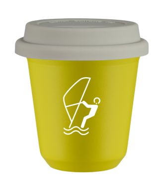 Tasse 80 ml JAUNE "Sports nautiques (blanc)", avec couvercle blanc Tasse 80 ml JAUNE "Sports nautiques (blanc)", avec couvercle blanc