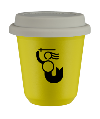 Tasse 80 ml JAUNE "WARSZAWSKA SYRENKA (noir)", avec couvercle blanc Tasse 80 ml JAUNE "WARSZAWSKA SYRENKA (noir)", avec couvercle blanc