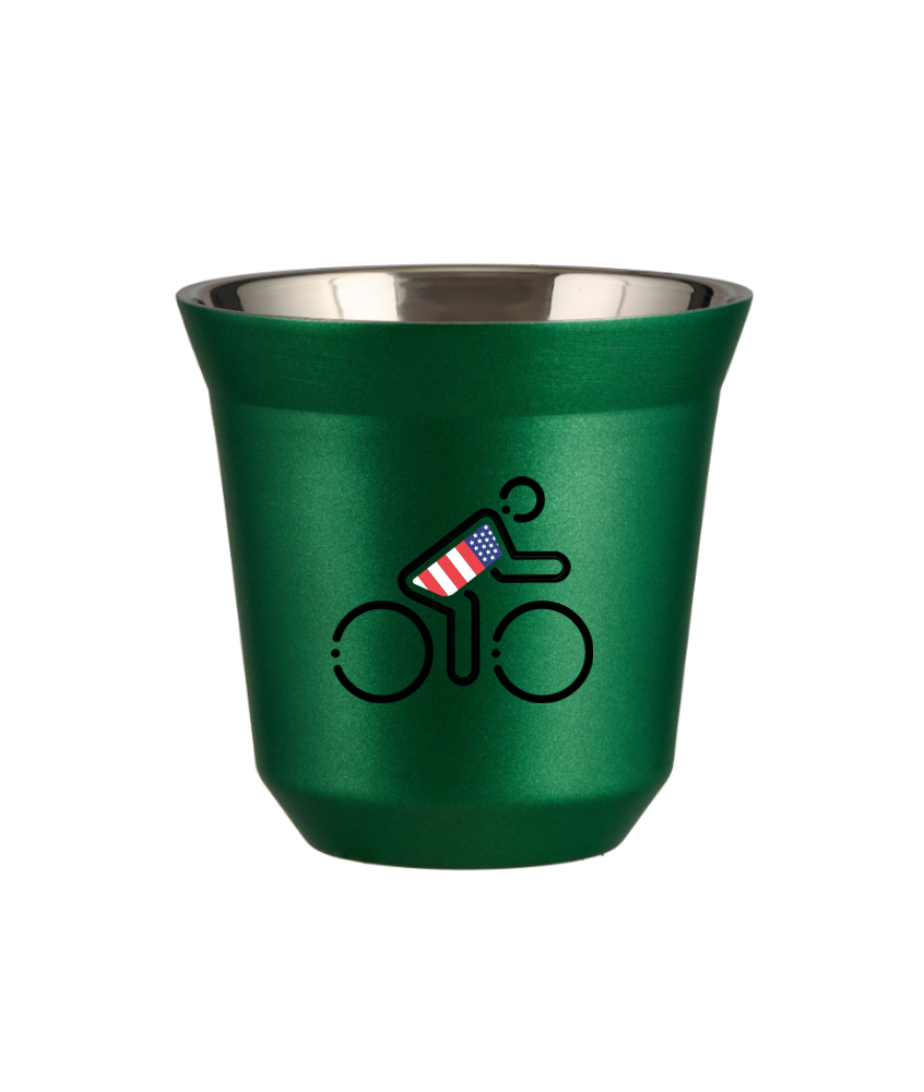 Tasse 80 ml VERT MÉTALLIQUE "Cycliste aux couleurs britanniques (noir)"