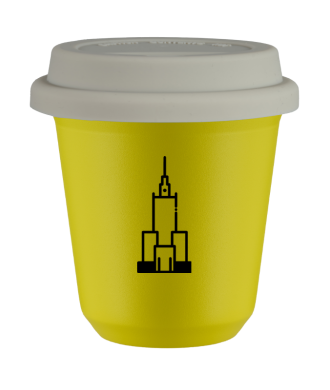 Tasse 80 ml JAUNE "Pałac kultury i nauki (noir)", avec couvercle blanc Tasse 80 ml JAUNE "Pałac kultury i nauki (noir)", avec couvercle blanc