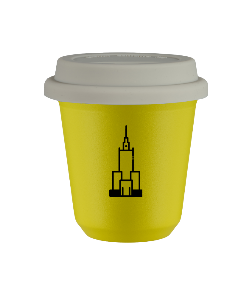 Tasse 80 ml JAUNE "Pałac kultury i nauki (noir)", avec couvercle blanc