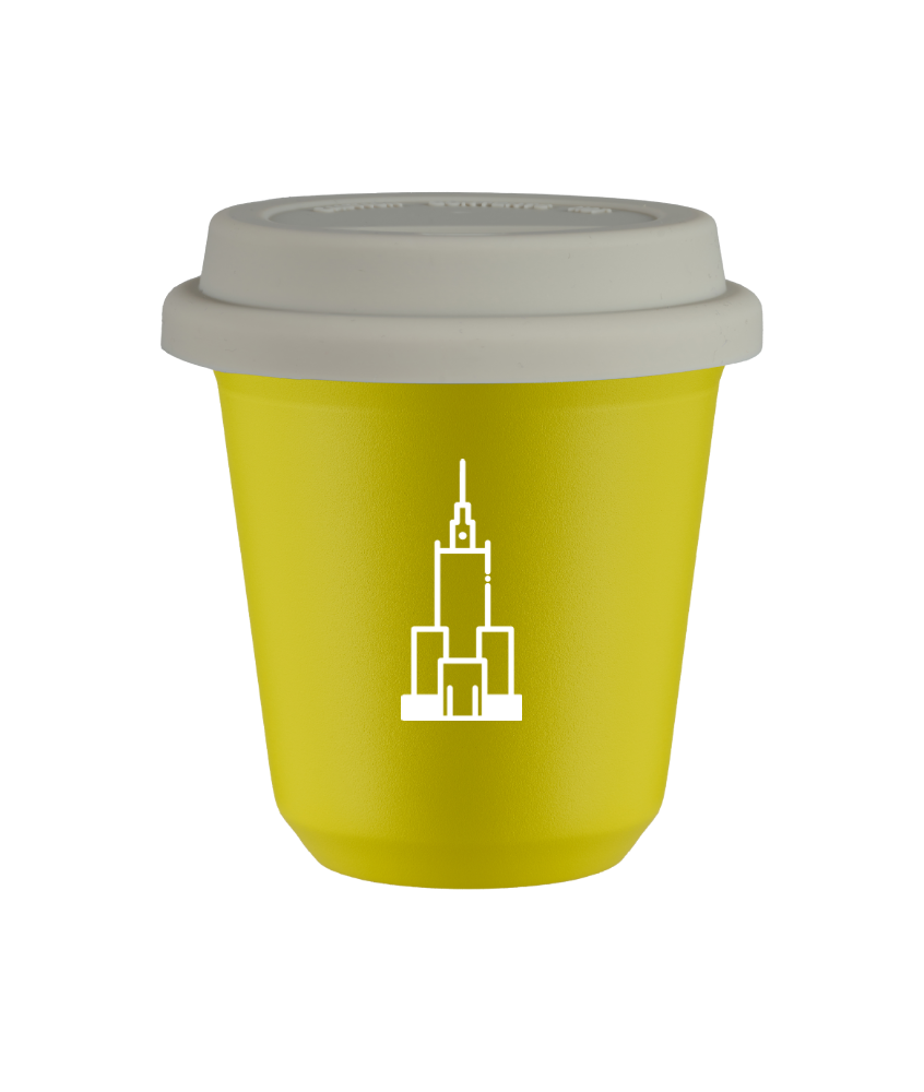 Tasse 80 ml JAUNE "Pałac kultury i nauki (blanc)", avec couvercle blanc