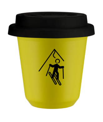 Tasse 80 ml JAUNE "Ski (noir)", avec couvercle noir Tasse 80 ml JAUNE "Ski (noir)", avec couvercle noir