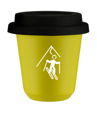 Tasse 80 ml JAUNE "Ski (blanc)", avec couvercle noir Tasse 80 ml JAUNE "Ski (blanc)", avec couvercle noir