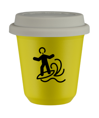 Tasse 80 ml JAUNE "Planche à voile (noir)", avec couvercle blanc Tasse 80 ml JAUNE "Planche à voile (noir)", avec couvercle blanc