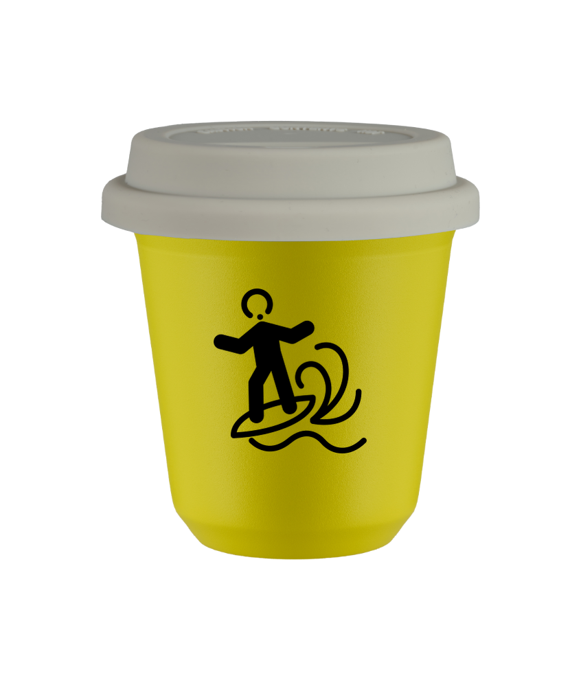 Tasse 80 ml JAUNE "Planche à voile (noir)", avec couvercle blanc