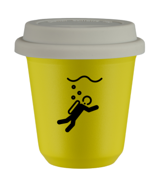 Tasse 80 ml JAUNE "Plongée", avec couvercle blanc Tasse 80 ml JAUNE "Plongée", avec couvercle blanc