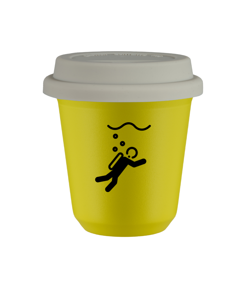 Tasse 80 ml JAUNE "Plongée", avec couvercle blanc