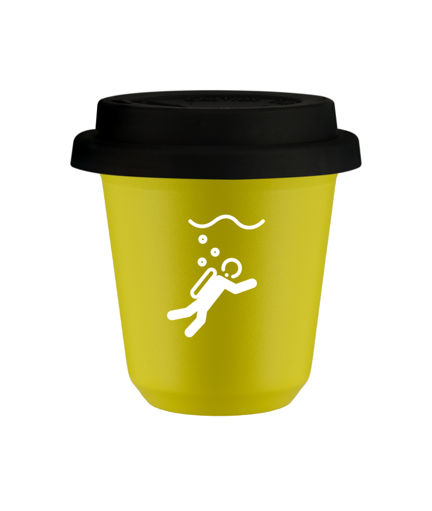 Tasse 80 ml JAUNE "Plongée (blanc)", avec couvercle noir