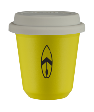 Tasse 80 ml JAUNE "Planche (noir)", avec couvercle blanc Tasse 80 ml JAUNE "Planche (noir)", avec couvercle blanc