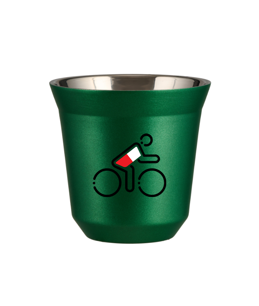 Tasse 80 ml VERT MÉTALLIQUE "Cycliste aux couleurs polonaises"