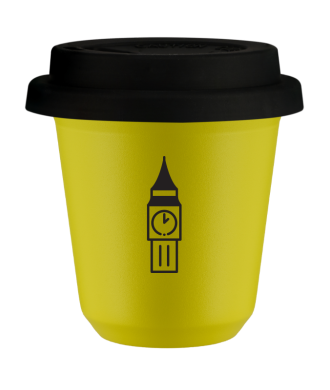 Tasse 80 ml JAUNE "BIG BEN", avec couvercle noir Tasse 80 ml JAUNE "BIG BEN", avec couvercle noir
