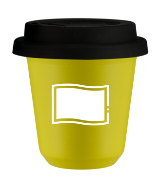 Tasse 80 ml JAUNE "Drapeau polonais (blanc)", avec couvercle noir Tasse 80 ml JAUNE "Drapeau polonais (blanc)", avec couvercle noir