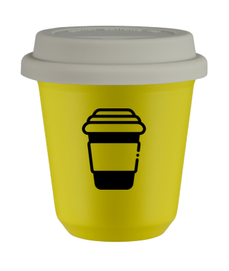 Tasse 80 ml JAUNE, avec couvercle blanc Tasse 80 ml JAUNE, avec couvercle blanc