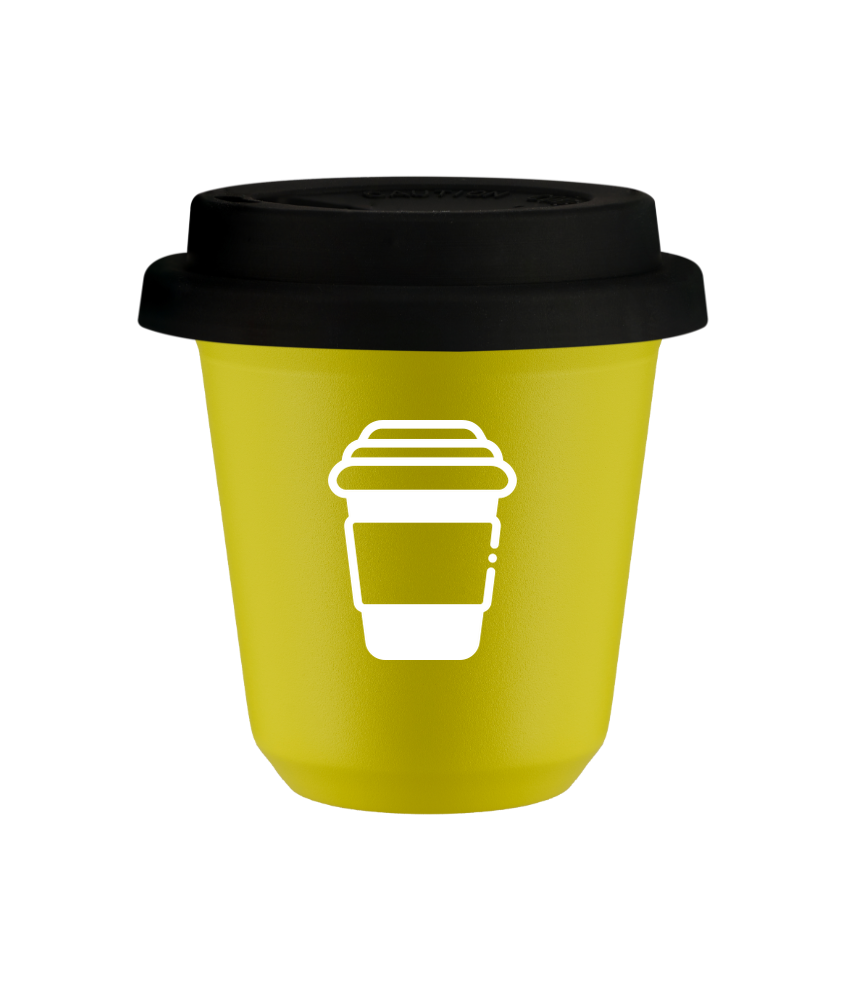 Tasse 80 ml JAUNE, avec couvercle noir