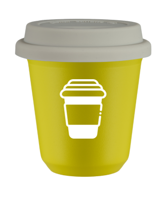 Tasse 80 ml JAUNE, avec couvercle blanc Tasse 80 ml JAUNE, avec couvercle blanc