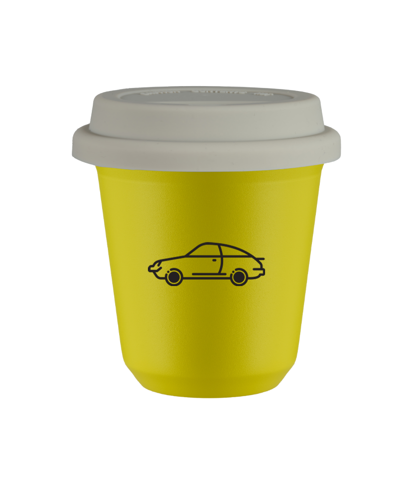 Tasse 80 ml JAUNE "Voiture", avec couvercle blanc