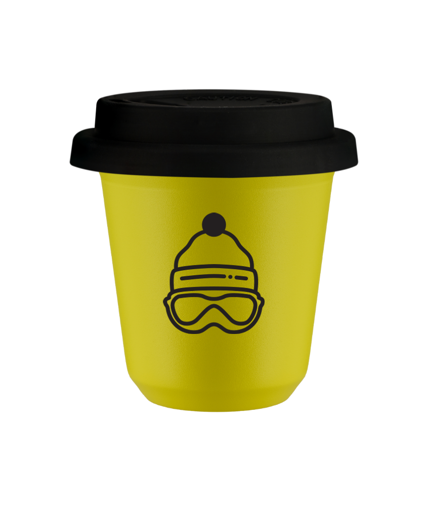 Tasse 80 ml JAUNE "Casquette", avec couvercle noir