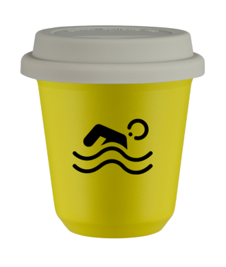 Tasse 80 ml JAUNE "Natation", avec couvercle blanc Tasse 80 ml JAUNE "Natation", avec couvercle blanc