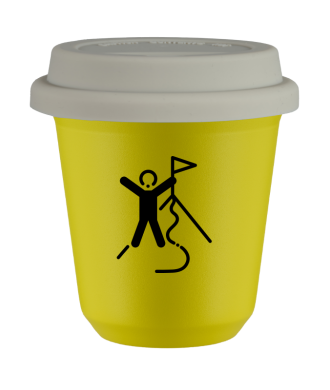 Tasse 80 ml JAUNE "Escalade 1", avec couvercle blanc Tasse 80 ml JAUNE "Escalade 1", avec couvercle blanc