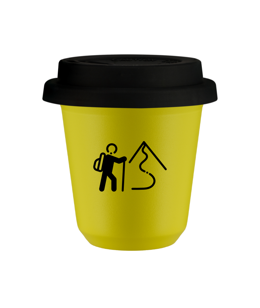 Tasse 80 ml JAUNE "Escalade 2", avec couvercle noir