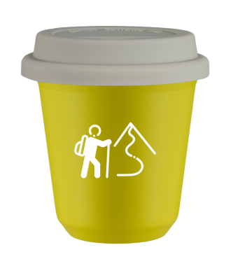 Tasse 80 ml JAUNE "Escalade 2 (blanc)", avec couvercle blanc Tasse 80 ml JAUNE "Escalade 2 (blanc)", avec couvercle blanc