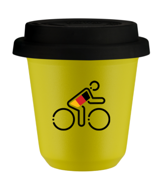 Tasse 80 ml JAUNE "Cycliste aux couleurs allemandes (noir)", avec couvercle noir Tasse 80 ml JAUNE "Cycliste aux couleurs allemandes (noir)", avec couvercle noir