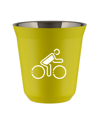 Tasse 80 ml JAUNE "Cycliste aux couleurs britanniques (blanc)" Tasse 80 ml JAUNE "Cycliste aux couleurs britanniques (blanc)"