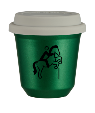 Tasse 80 ml VERT MÉTALLIQUE "Équitation 1", avec couvercle blanc Tasse 80 ml VERT MÉTALLIQUE "Équitation 1", avec couvercle blanc
