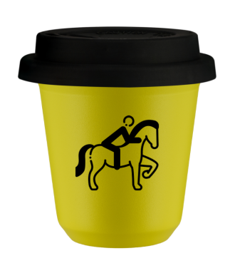 Tasse 80 ml JAUNE "Équitation 2", avec couvercle noir Tasse 80 ml JAUNE "Équitation 2", avec couvercle noir