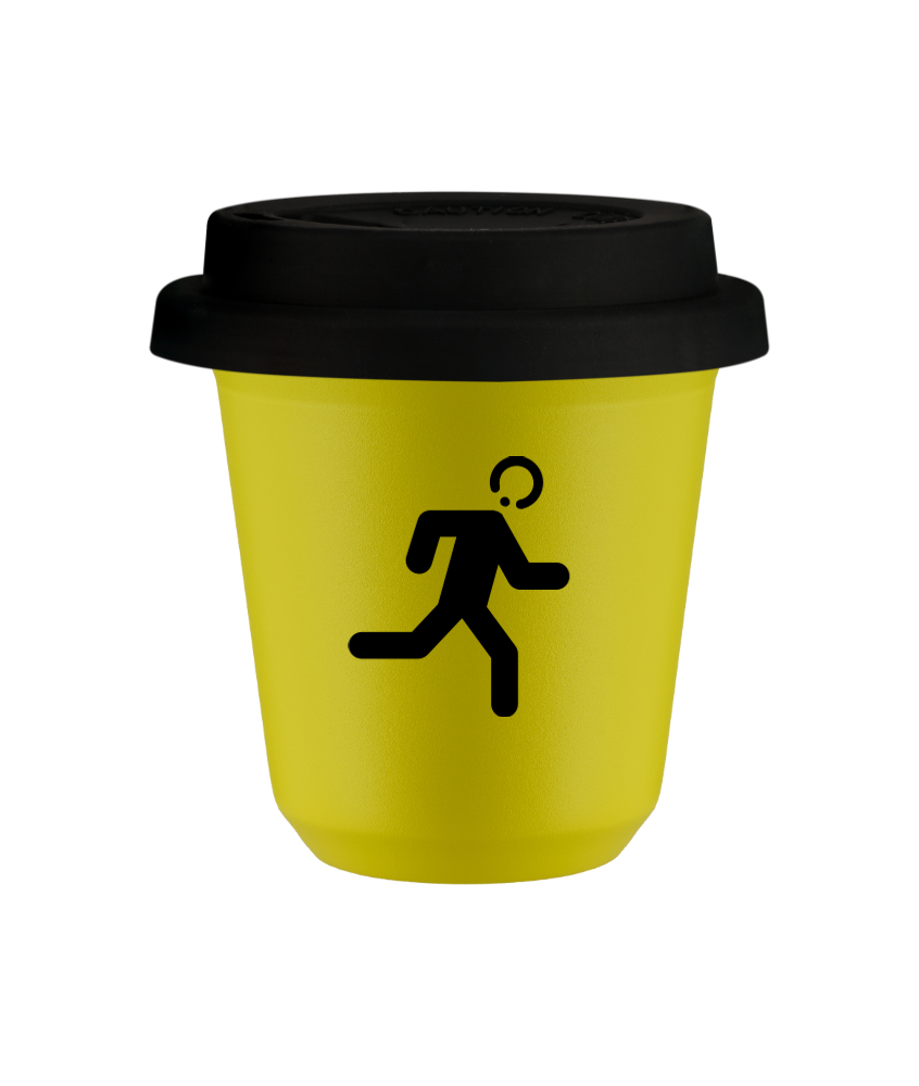 Tasse 80 ml JAUNE "Coureur", avec couvercle noir Tasse 80 ml JAUNE "Coureur", avec couvercle noir