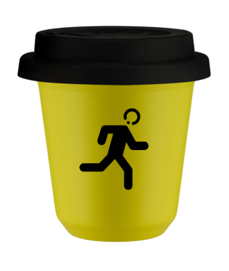 Tasse 80 ml JAUNE "Coureur (noir)", avec couvercle noir Tasse 80 ml JAUNE "Coureur (noir)", avec couvercle noir