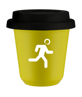 Tasse 80 ml JAUNE "Coureur (blanc)", avec couvercle noir Tasse 80 ml JAUNE "Coureur (blanc)", avec couvercle noir