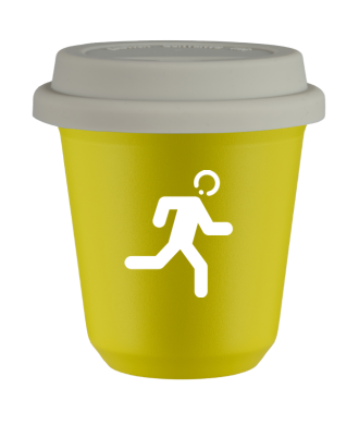 Tasse 80 ml JAUNE "Coureur (blanc)", avec couvercle blanc Tasse 80 ml JAUNE "Coureur (blanc)", avec couvercle blanc