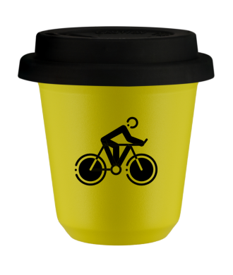 Tasse 80 ml JAUNE "Cyclisme 2", avec couvercle noir Tasse 80 ml JAUNE "Cyclisme 2", avec couvercle noir