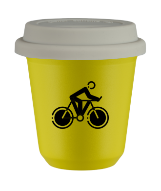 Tasse 80 ml JAUNE "Cyclisme 2", avec couvercle blanc Tasse 80 ml JAUNE "Cyclisme 2", avec couvercle blanc