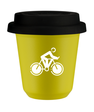 Tasse 80 ml JAUNE "Cyclisme 2 (blanc)", avec couvercle noir Tasse 80 ml JAUNE "Cyclisme 2 (blanc)", avec couvercle noir