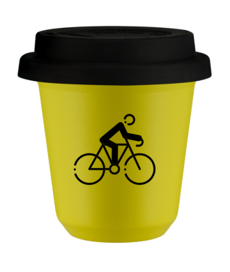Tasse 80 ml JAUNE "Cyclisme 3 (noir)", avec couvercle noir Tasse 80 ml JAUNE "Cyclisme 3 (noir)", avec couvercle noir