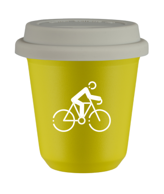 Tasse 80 ml JAUNE "Cyclisme 3 (blanc)", avec couvercle blanc Tasse 80 ml JAUNE "Cyclisme 3 (blanc)", avec couvercle blanc
