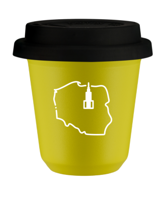 Tasse 80 ml JAUNE "Pologne (blanc)", avec couvercle noir Tasse 80 ml JAUNE "Pologne (blanc)", avec couvercle noir