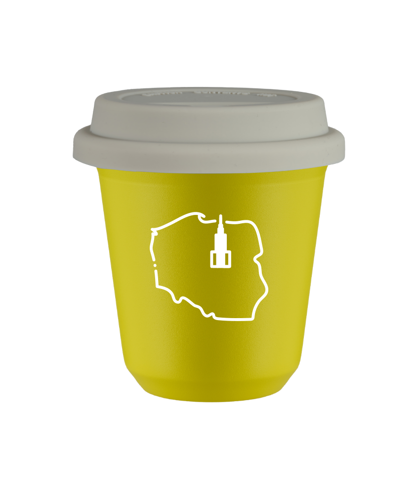 Tasse 80 ml JAUNE "Pologne (blanc)", avec couvercle blanc