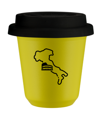 Tasse 80 ml JAUNE "Italie (noir)", avec couvercle noir Tasse 80 ml JAUNE "Italie (noir)", avec couvercle noir