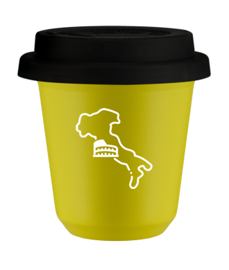 Tasse 80 ml JAUNE "Italie (blanc)", avec couvercle noir Tasse 80 ml JAUNE "Italie (blanc)", avec couvercle noir