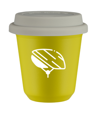 Tasse 80 ml JAUNE "Casque (blanc)", avec couvercle blanc Tasse 80 ml JAUNE "Casque (blanc)", avec couvercle blanc