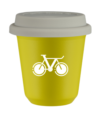 Tasse 80 ml JAUNE "Vélo 1 (blanc)", avec couvercle blanc Tasse 80 ml JAUNE "Vélo 1 (blanc)", avec couvercle blanc