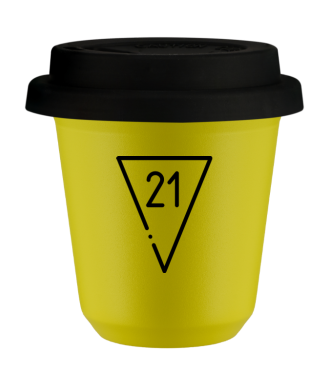 Tasse 80 ml JAUNE "21", avec couvercle noir Tasse 80 ml JAUNE "21", avec couvercle noir