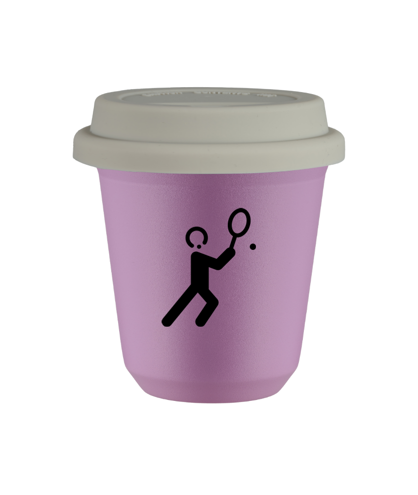 Tasse 80 ml LILAS "Tennis 1", avec couvercle blanc